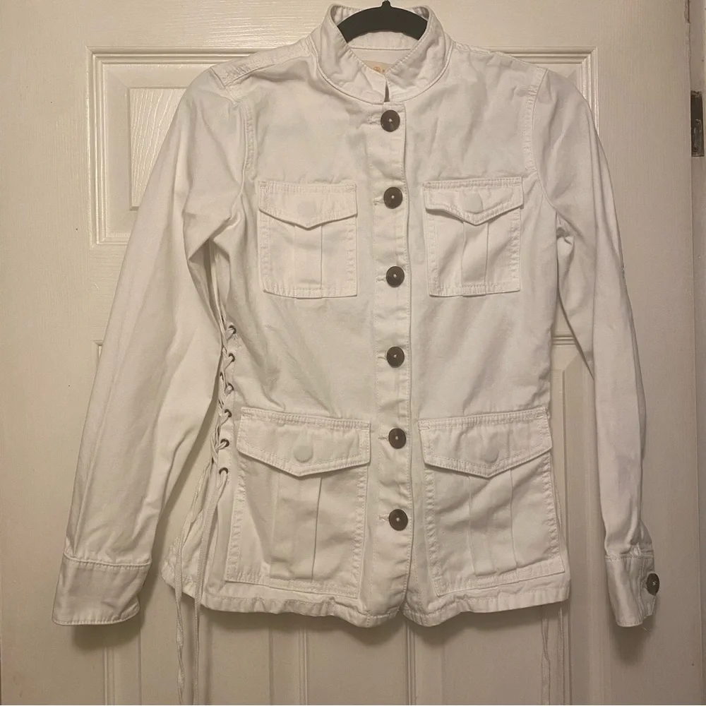 TORY BURCH Sgt. Pepper Utility Jacket w/ Lace-Up Sides in Chalk Sz XS